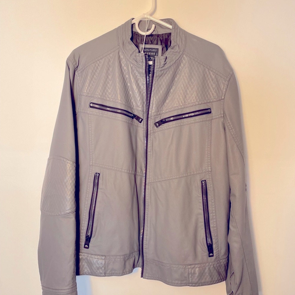 Guess Men's Grey Faux Leather Jacket